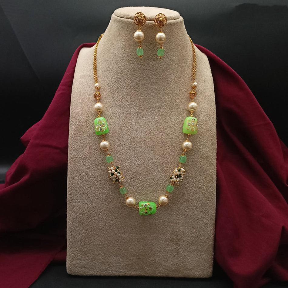 Rose Gold Plated Beads and Pearl Necklace Set | Bridal Jewellery India