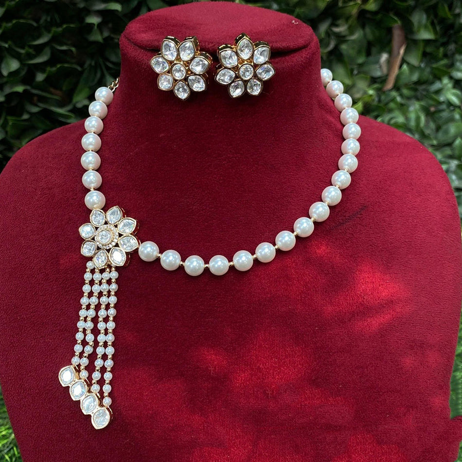 Kundan Choker Necklace in White Gold Plated | Bridal Jewellery India