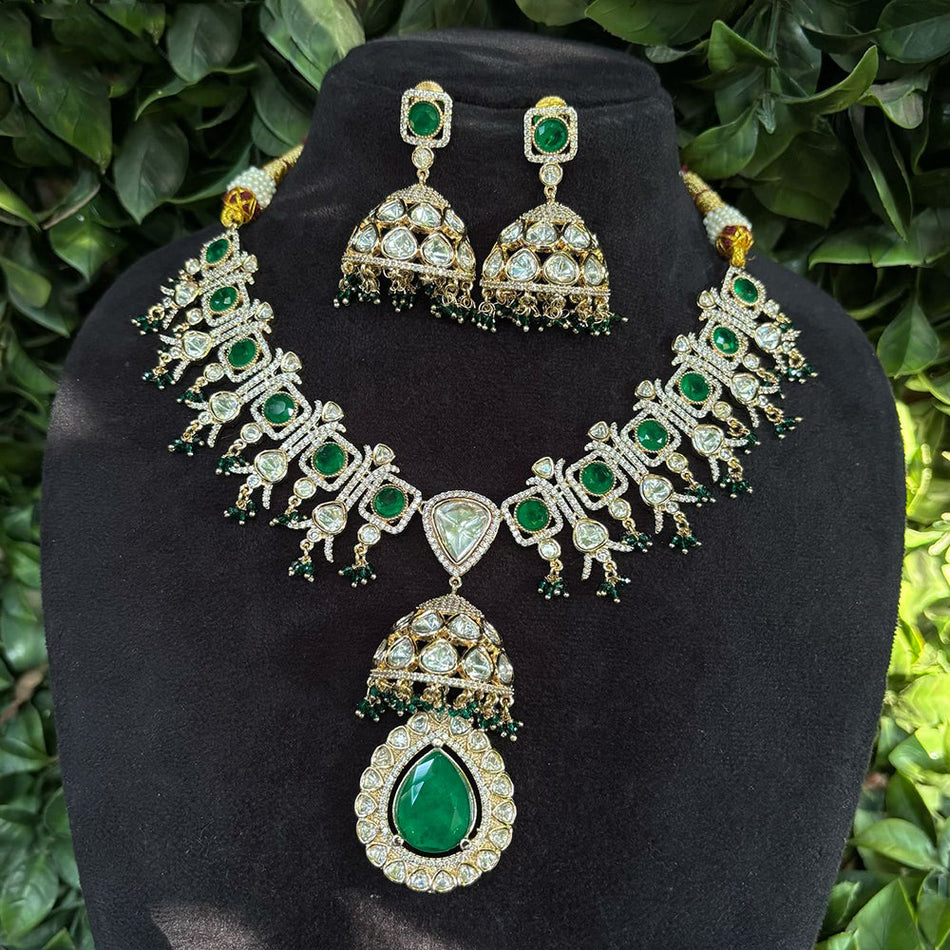 Kundan Choker Necklace in White Gold Plated | Bridal Jewellery India
