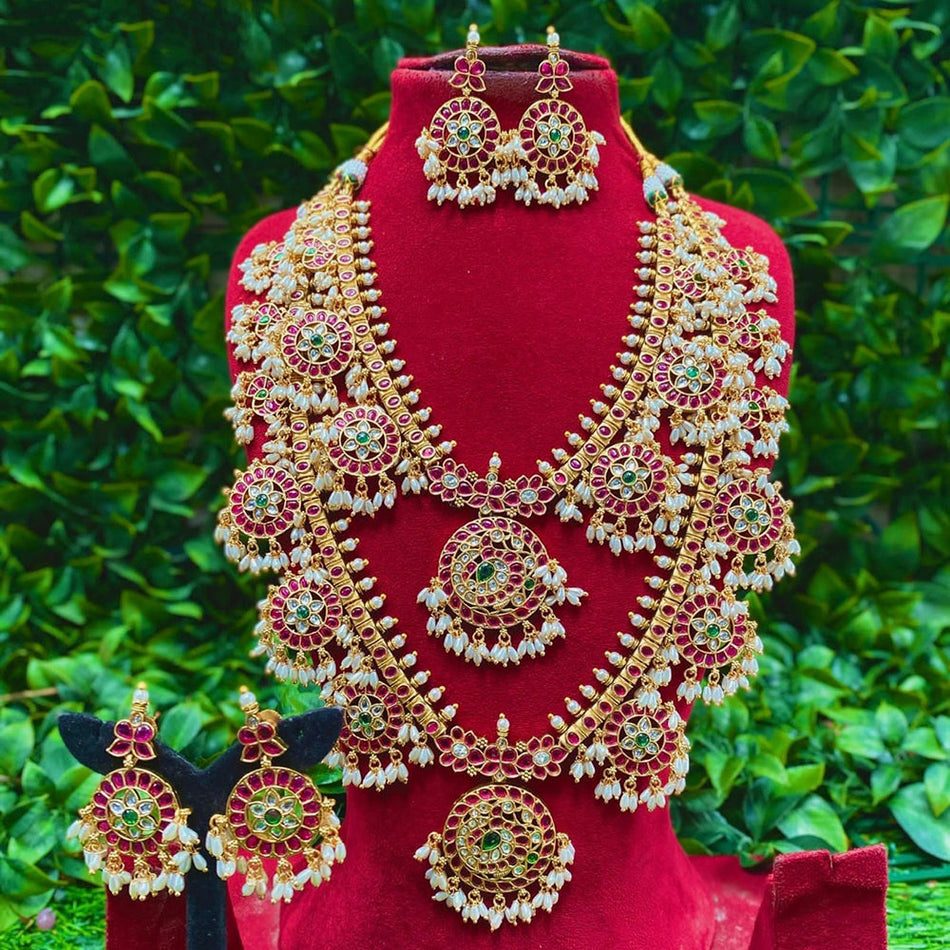 Pearl Pota Necklace in Gold Plated Stainless | Bridal Jewellery India