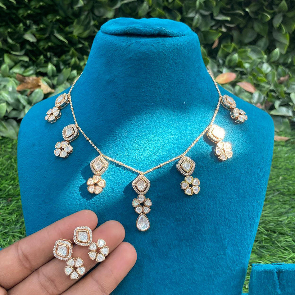 Kundan Choker Necklace in White Gold Plated | Bridal Jewellery India