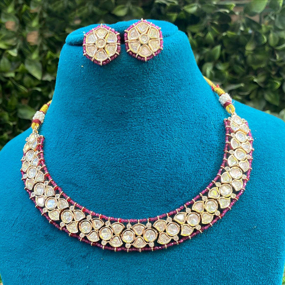 Kundan Choker Necklace in Gold Plated with Polki Stones | Bridal Jewellery India