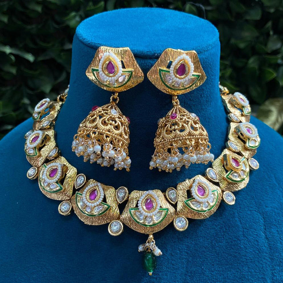 Kundan Choker Necklace in Sterling Silver | Bridal Jewellery India