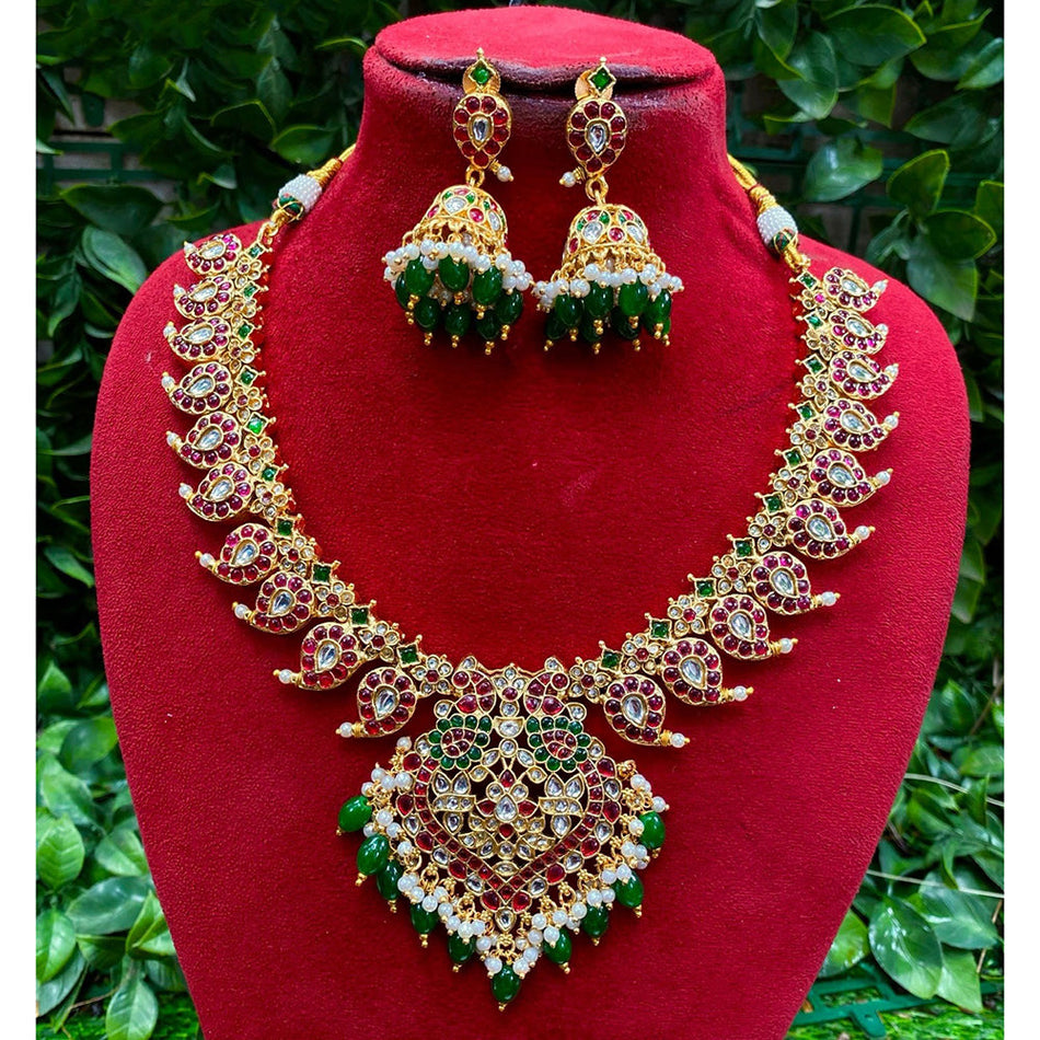 Kundan Necklace in White Gold Plated | Bridal Jewellery India