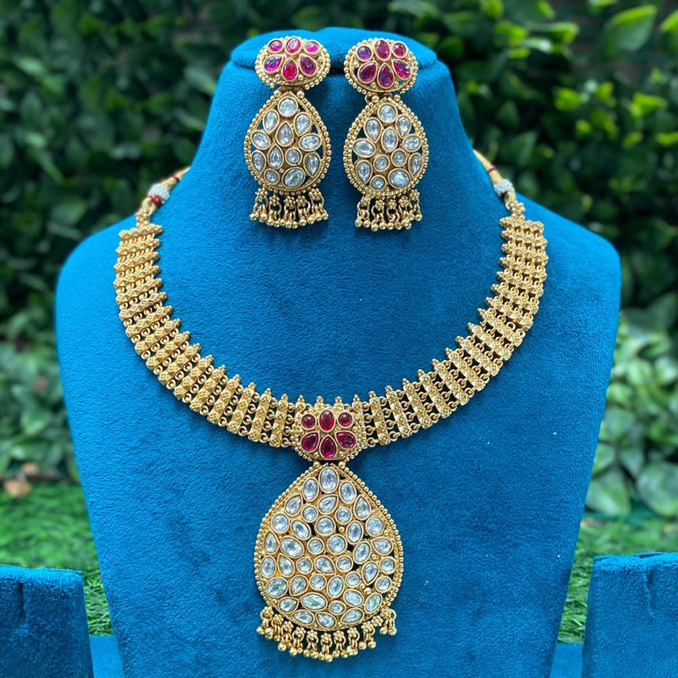 Kundan Necklace in White Gold Plated | Bridal Jewellery India