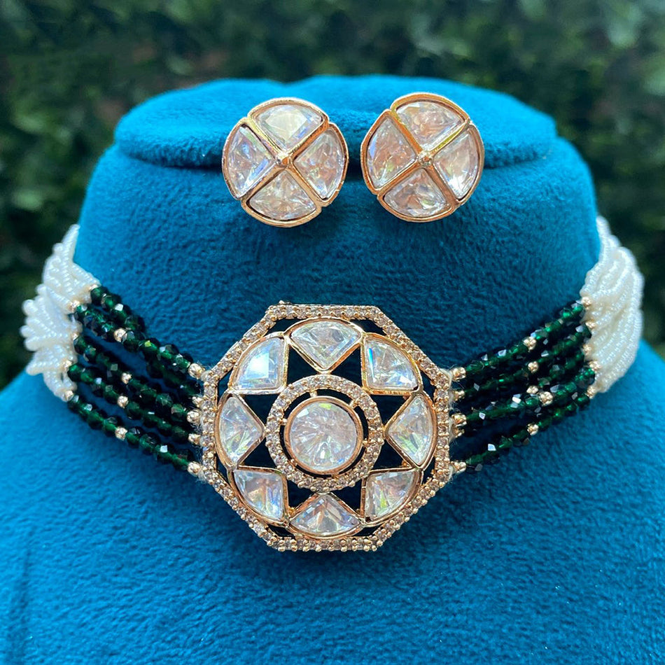 Kundan Choker Necklace in Gold Plated with Polki Gems | Bridal Jewellery India
