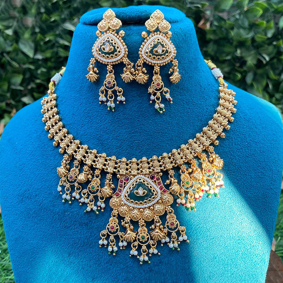 Pota Stone Necklace in Rose Gold Plated | Bridal Jewellery India