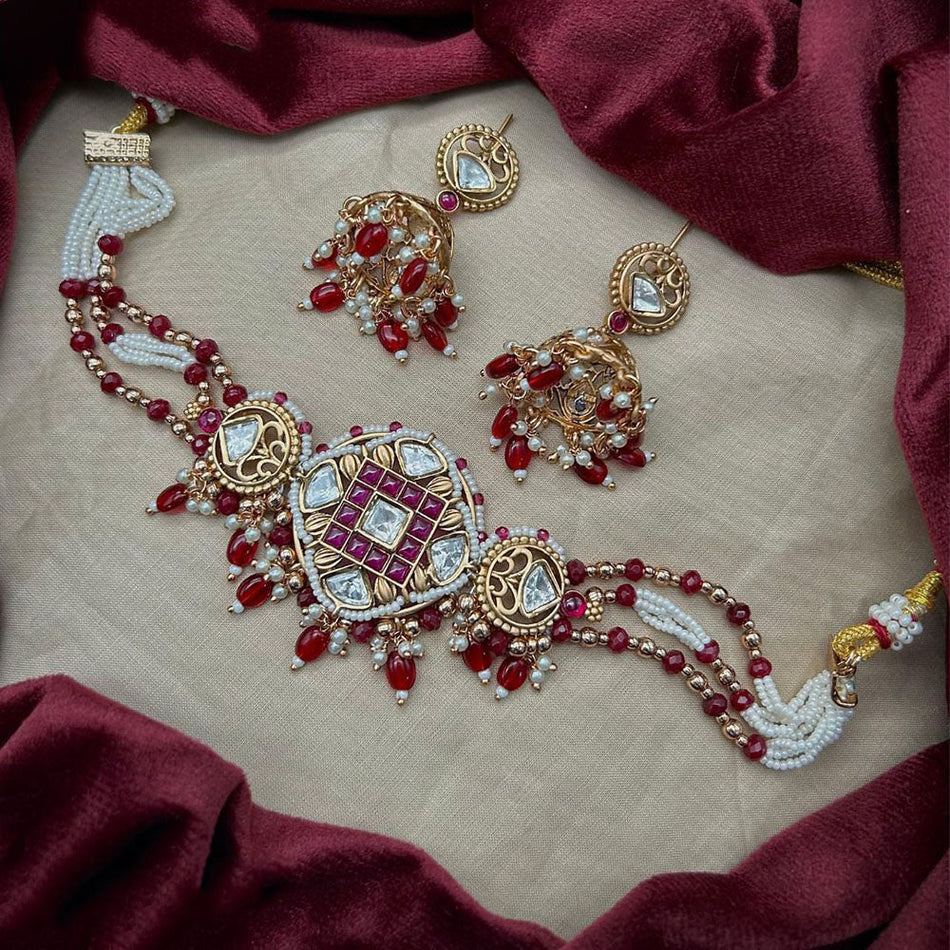 Kundan Choker Necklace in Gold Plated with Polki Diamonds | Bridal Jewellery India
