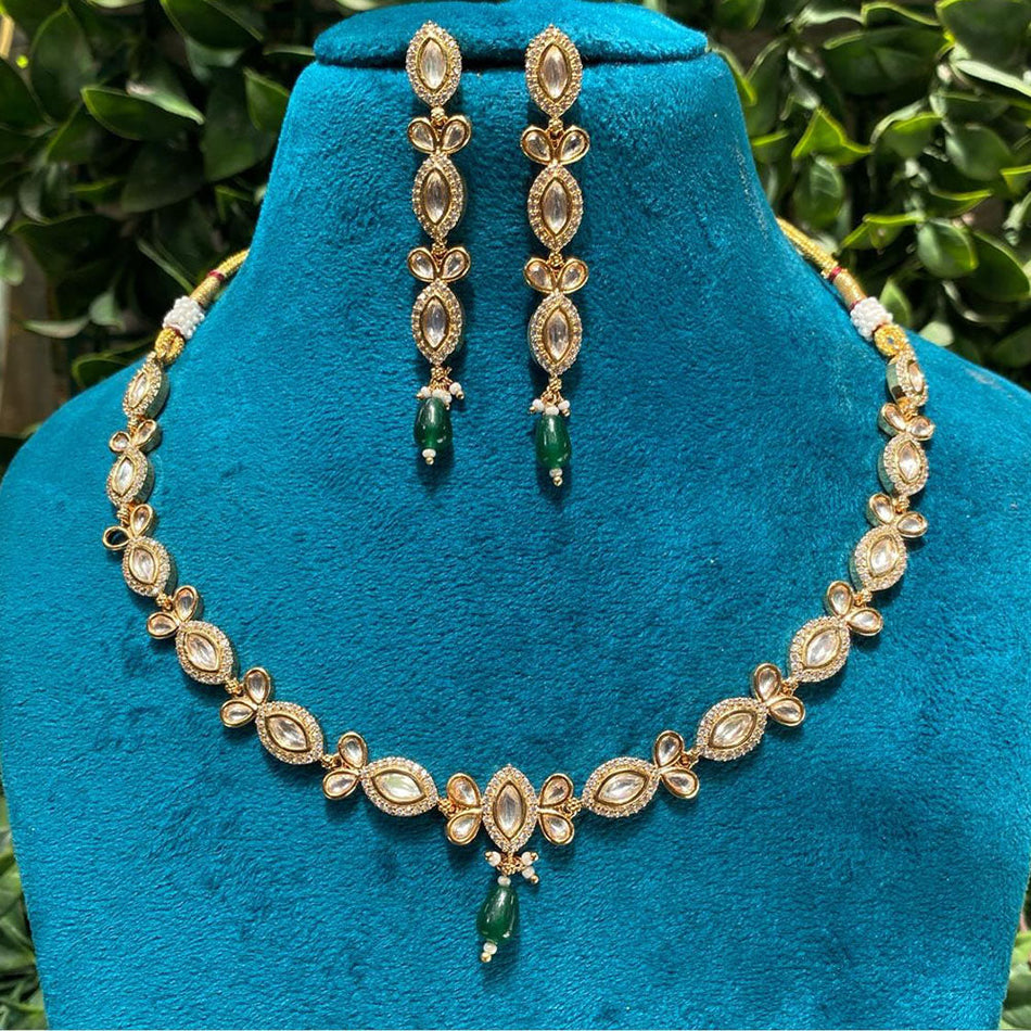 Kundan Necklace in Gold Plated with Polki Stones | Bridal Jewellery India