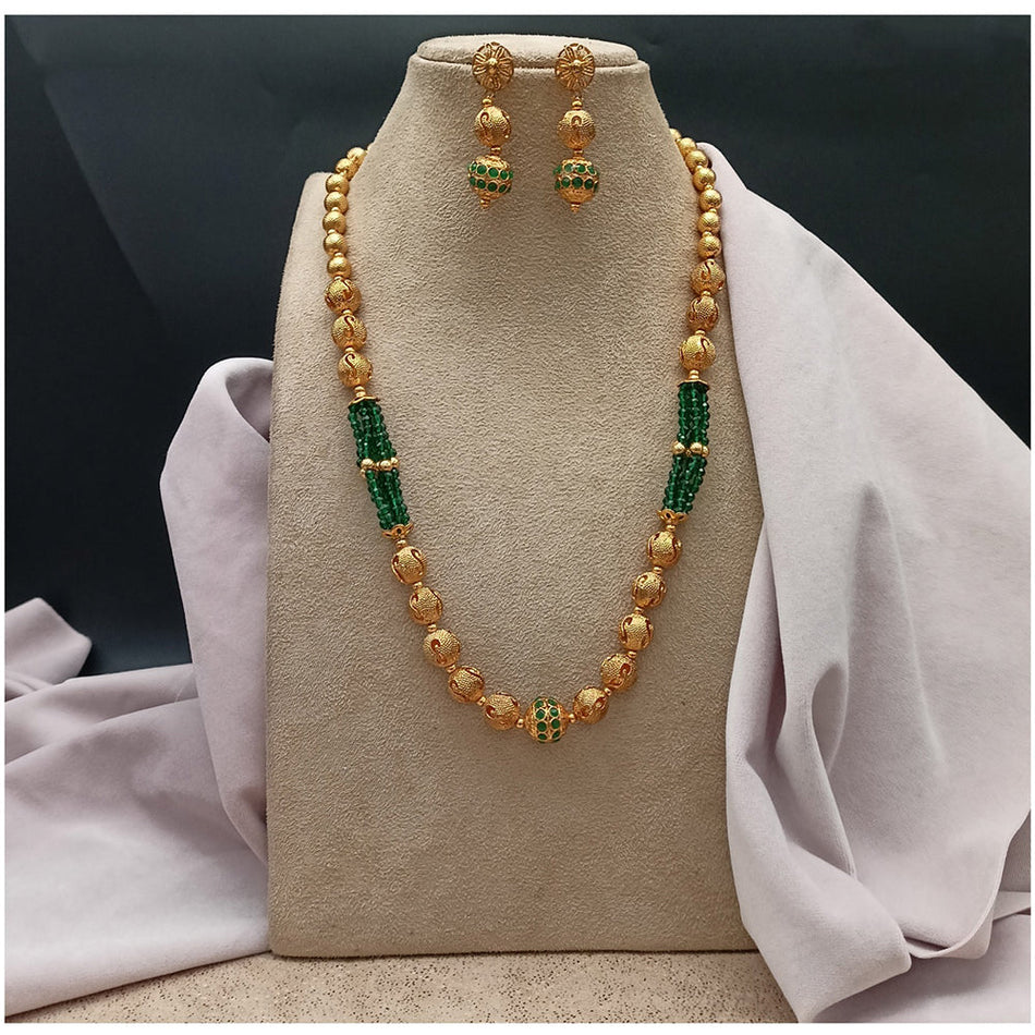 Pota Stone Long Necklace in Oxidised Silver | Bridal Jewellery India