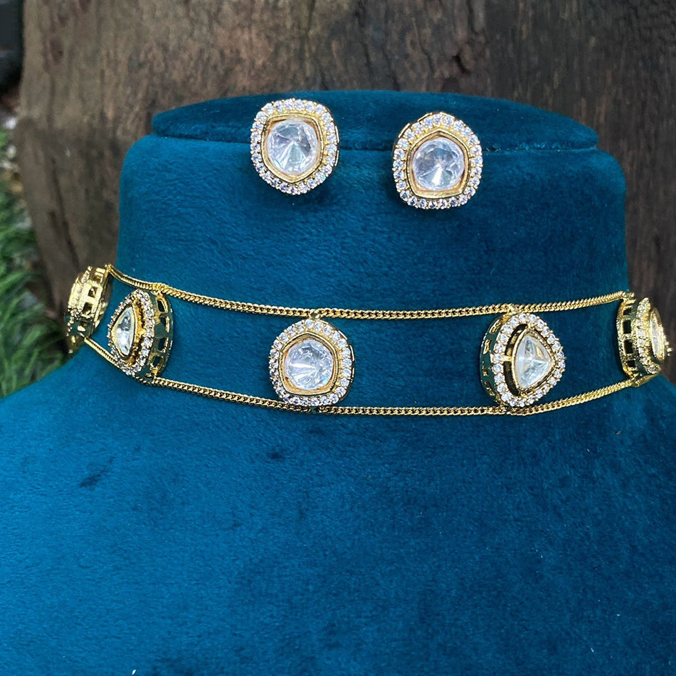 Kundan Choker Necklace in White Gold Plated | Bridal Jewellery India