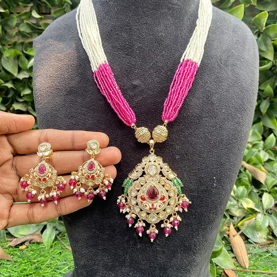 Kundan Necklace in White Gold Plated for Bride | Bridal Jewellery India