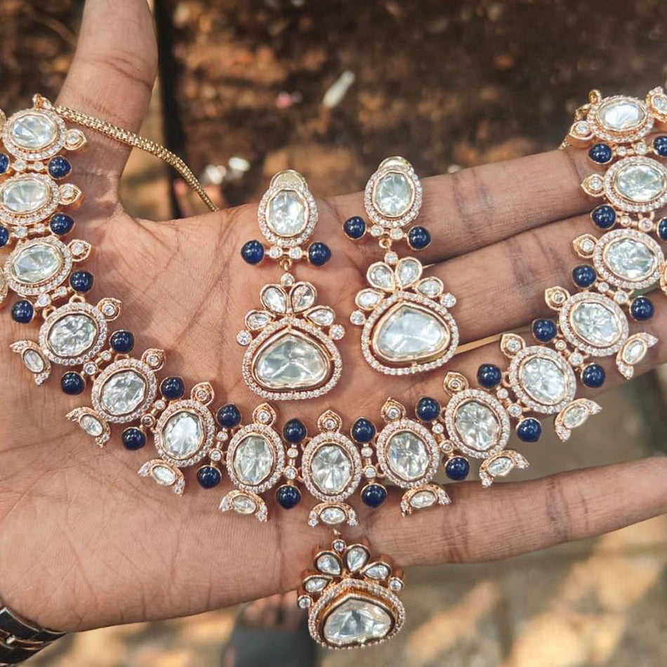Kundan Necklace in Gold Plated with Polki Gems | Bridal Jewellery India