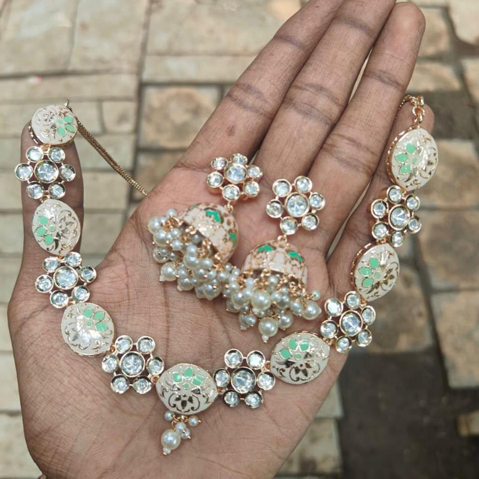 Kundan Necklace in Silver with Polki Stones for Bridal Wear | Bridal Jewellery India