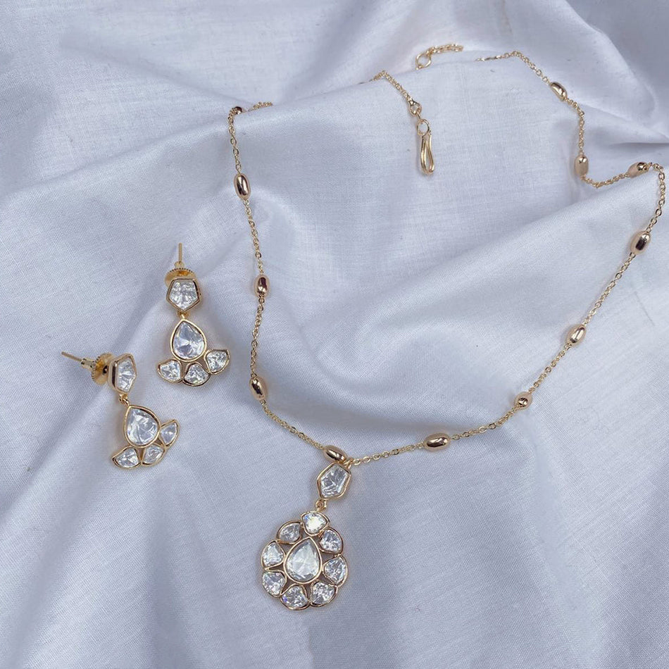 Designer Polki Kundan Necklace in Gold Plated | Bridal Jewellery India