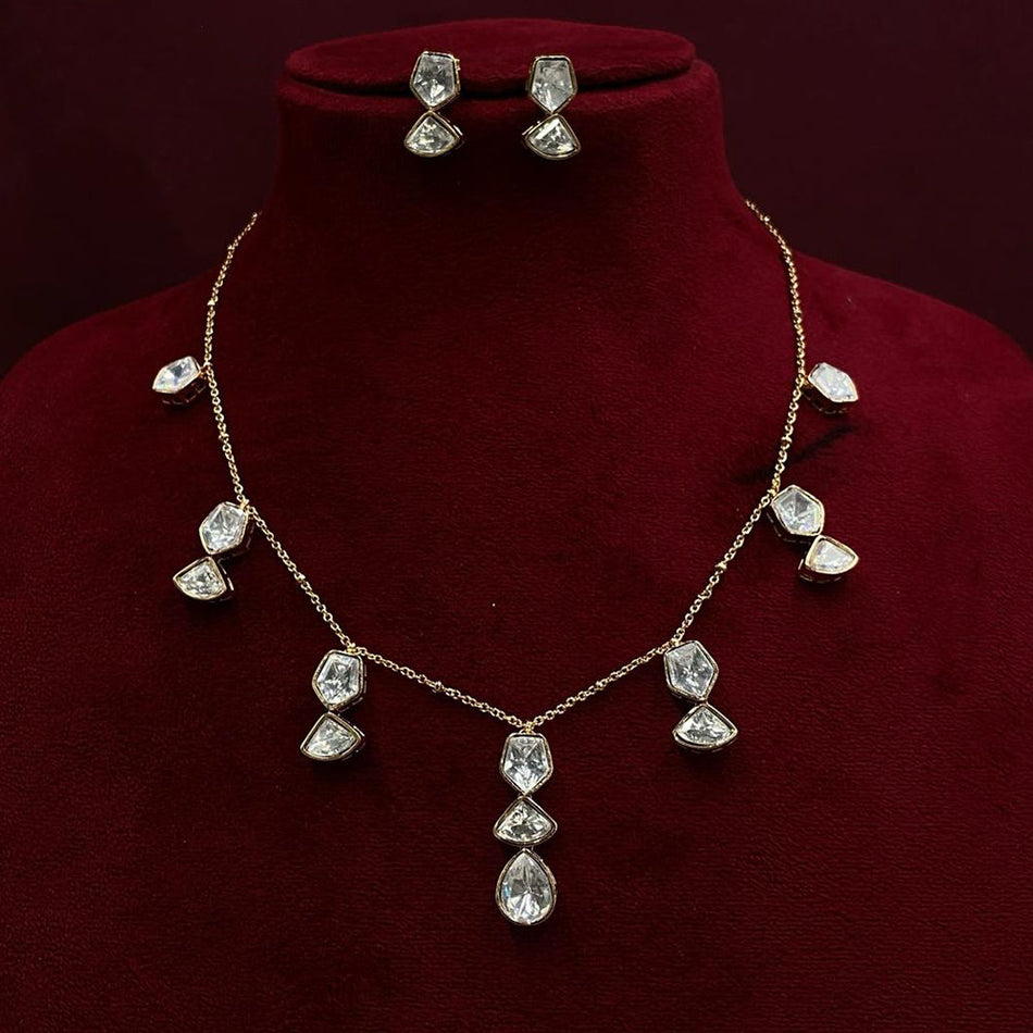 Designer Polki Kundan Necklace in Gold Plated | Bridal Jewellery India