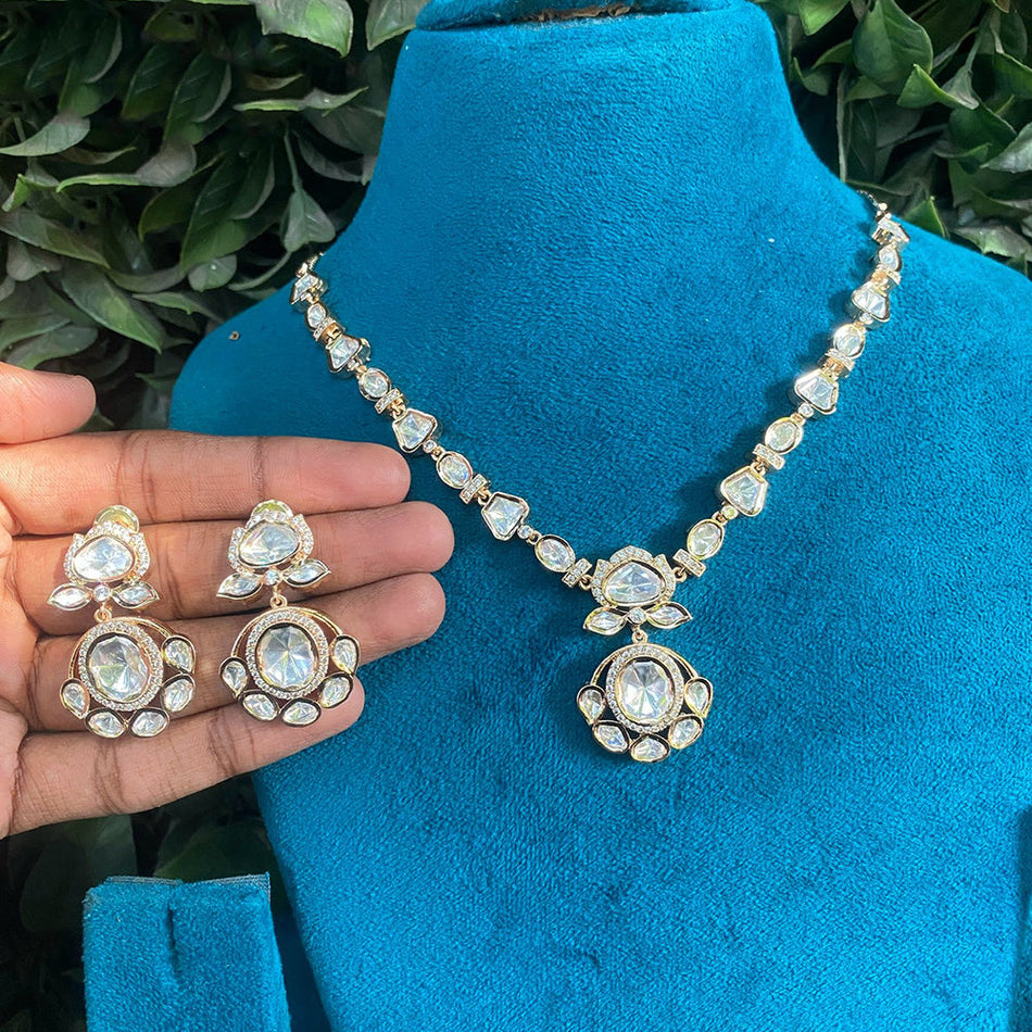Designer Polki Kundan Necklace in Gold Plated | Bridal Jewellery India