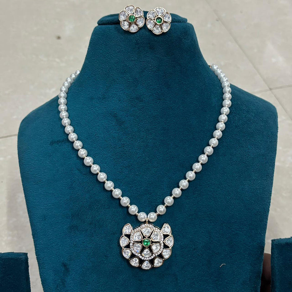 Kundan Necklace in White Gold Plated | Bridal Jewellery India