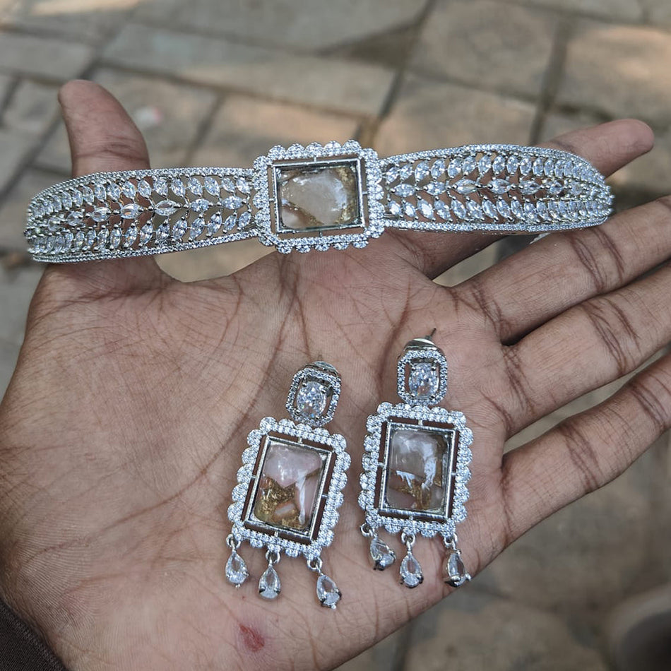 Elegant Choker Necklace in 14K White Gold Plated | Bridal Jewellery India
