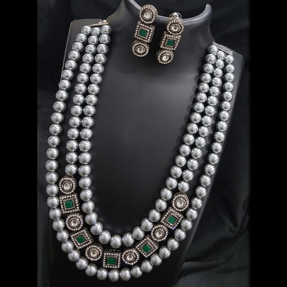 Oxidised Silver Pota Stone Necklace Set for Bridal Wear | Bridal Jewellery India