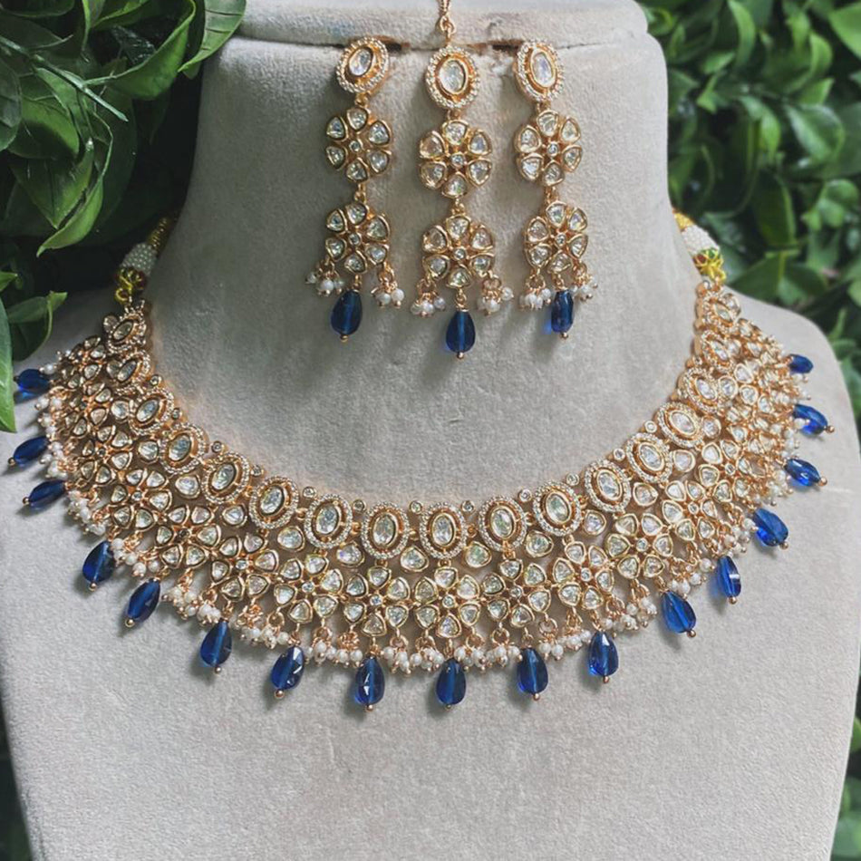 Kundan Necklace in White Gold Plated | Bridal Jewellery India