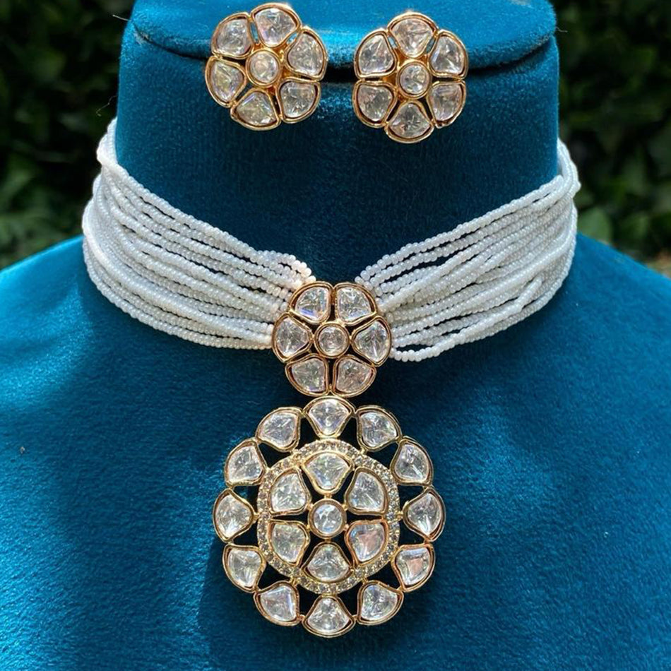 Kundan Choker Necklace in White Gold Plated | Bridal Jewellery India