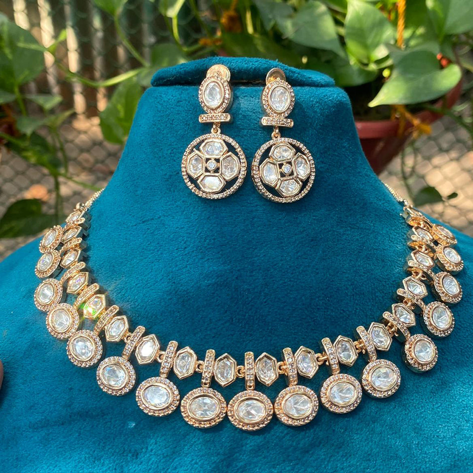 Designer Polki Kundan Necklace in Gold Plated | Bridal Jewellery India