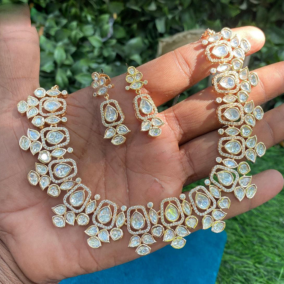 Designer Polki Kundan Necklace in Gold Plated | Bridal Jewellery India