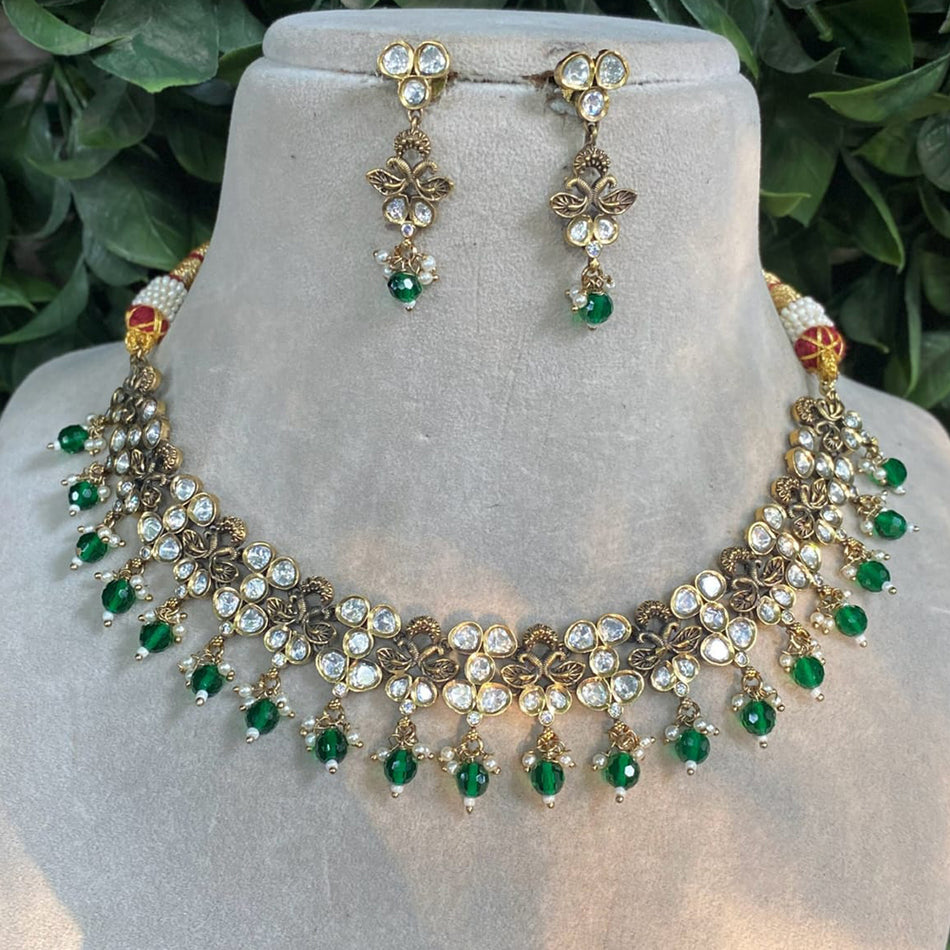 Kundan Choker Necklace in White Gold Plated | Bridal Jewellery India