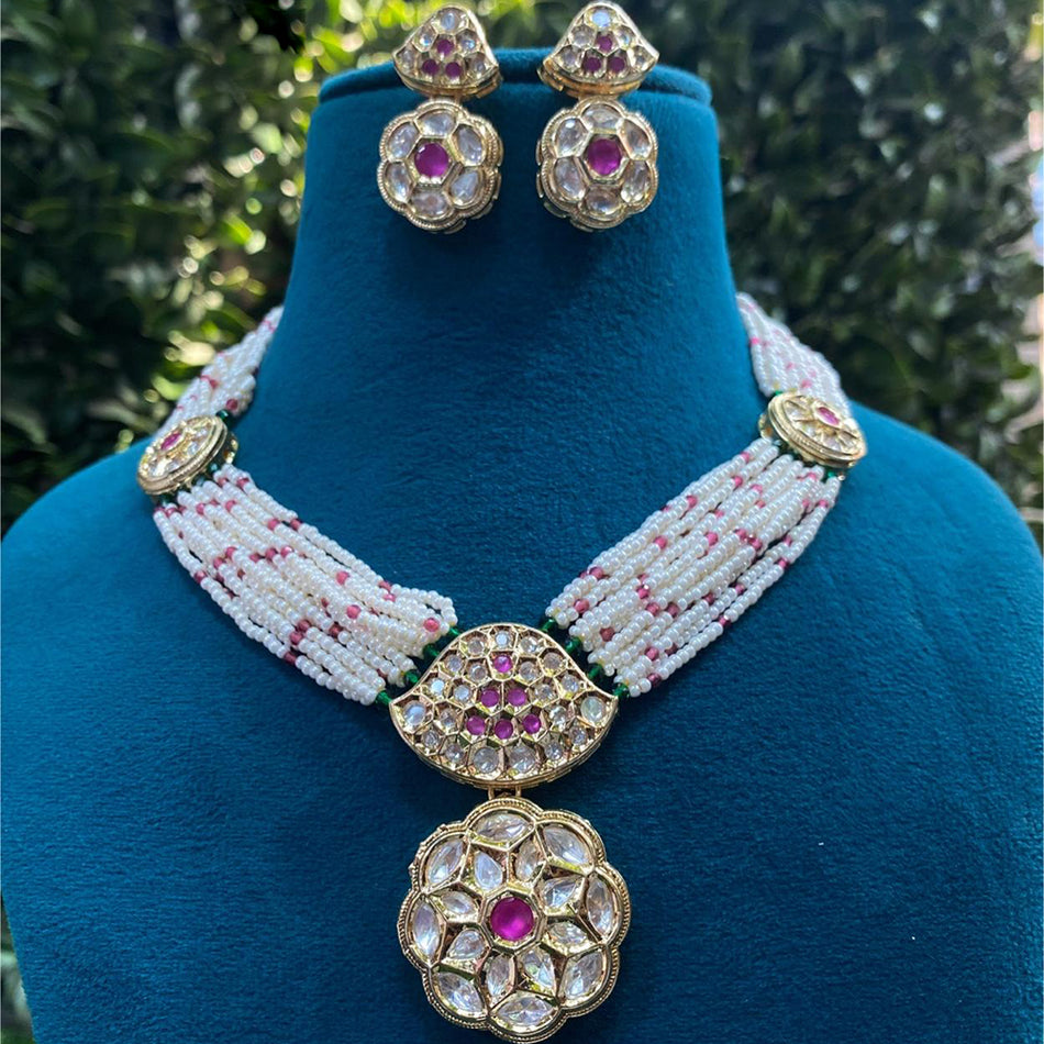 Kundan Necklace in White Gold Plated for Bridal | Bridal Jewellery India