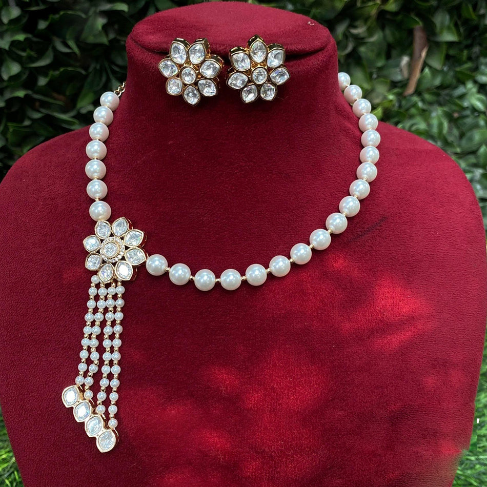Kundan Necklace in Gold Plated with Polki Stones | Bridal Jewellery India
