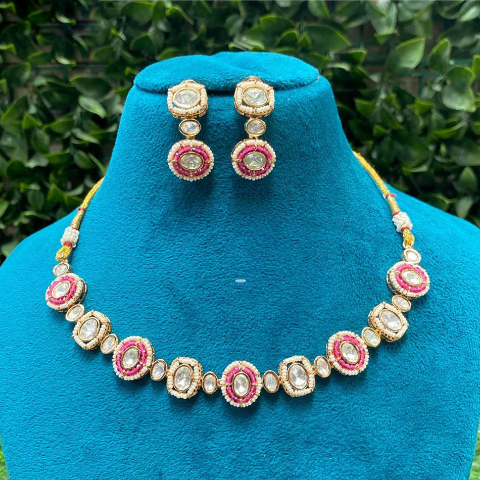 Kundan Necklace in White Gold Plated | Bridal Jewellery India