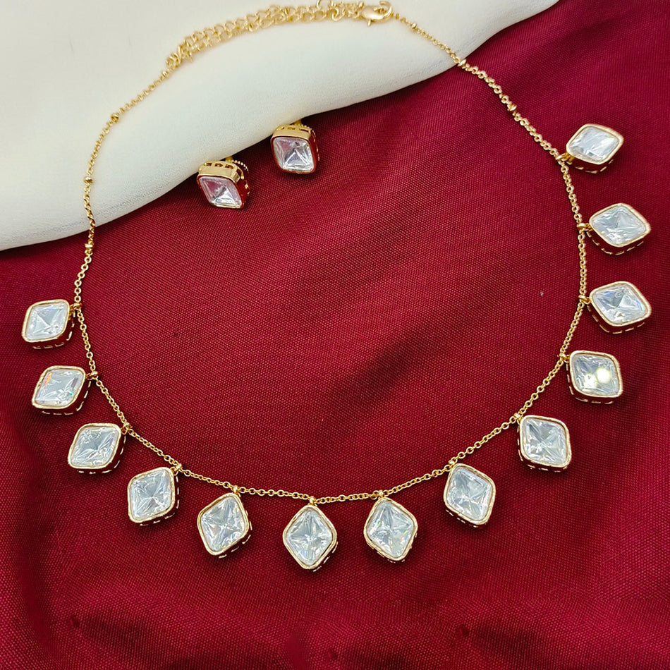 Kundan Choker Necklace in White Gold Plated | Bridal Jewellery India