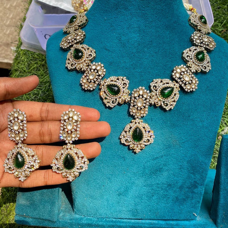Kundan Necklace in White Gold Plated for Bridal | Bridal Jewellery India