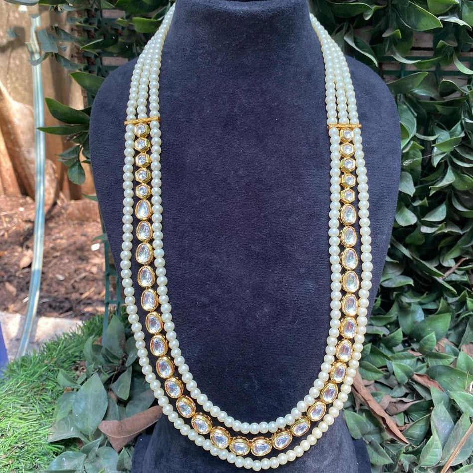 Double Line Pearl Necklace in Sterling Silver | Bridal Jewellery India