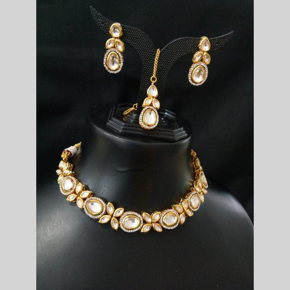 Kundan Choker Necklace in White Gold Plated | Bridal Jewellery India