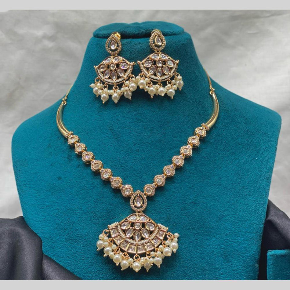 Kundan Necklace in Gold Plated with Polki Stones | Bridal Jewellery India