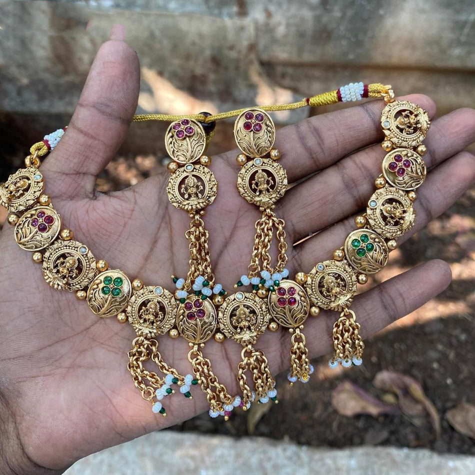 Pota Stone and Pearl Necklace in Sterling Silver | Bridal Jewellery India