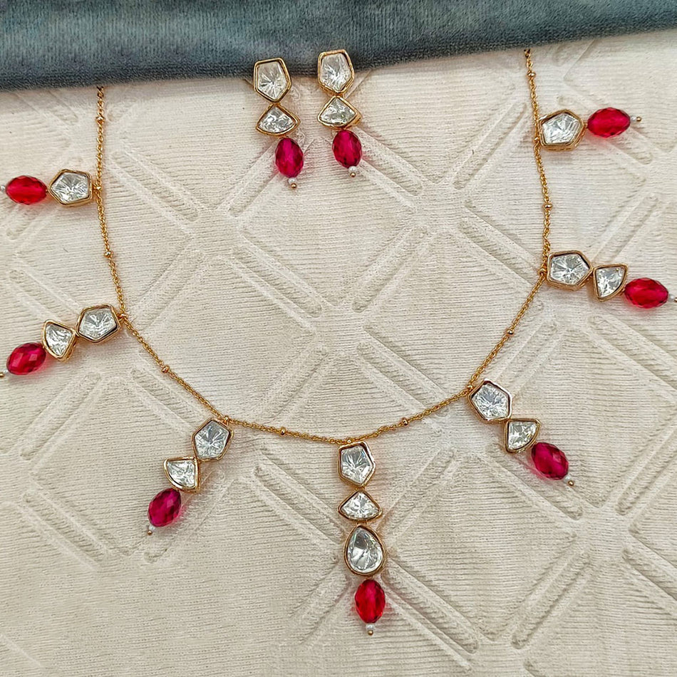 Kundan Necklace in Gold Plated with Polki Stones | Bridal Jewellery India