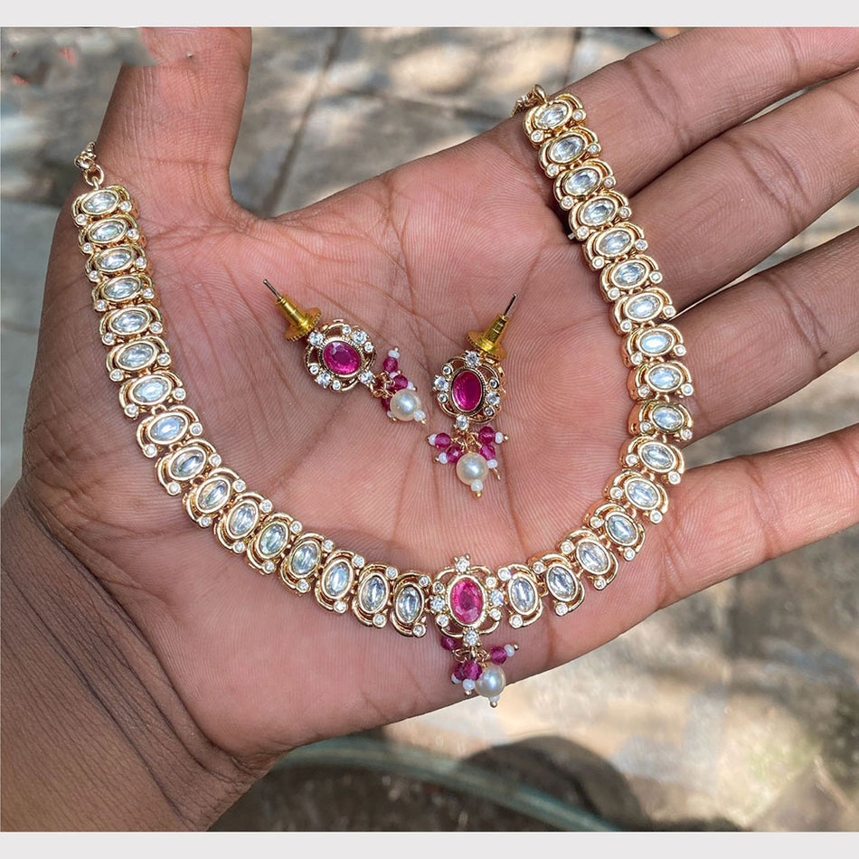 Kundan Necklace in Gold Plated with Polki Stones for Bridal | Bridal Jewellery India