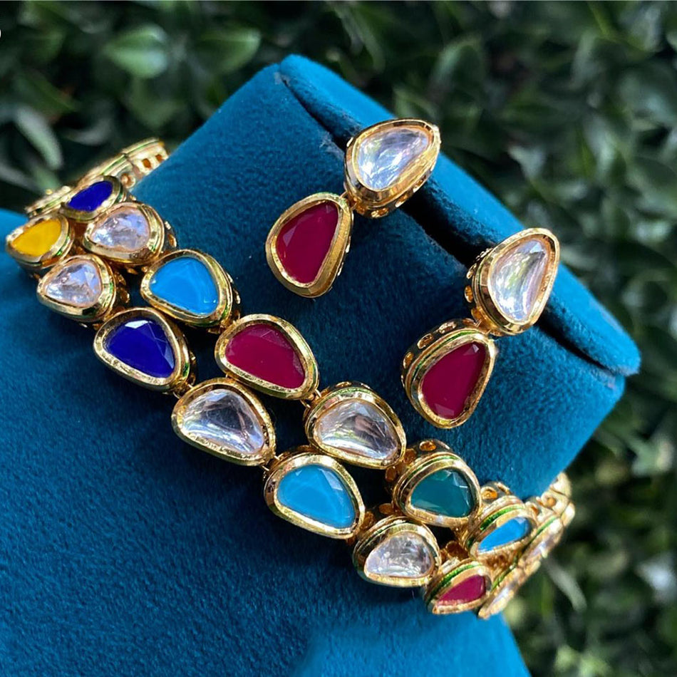 Multicolor Pota Stone Choker in Oxidised Silver | Bridal Jewellery India