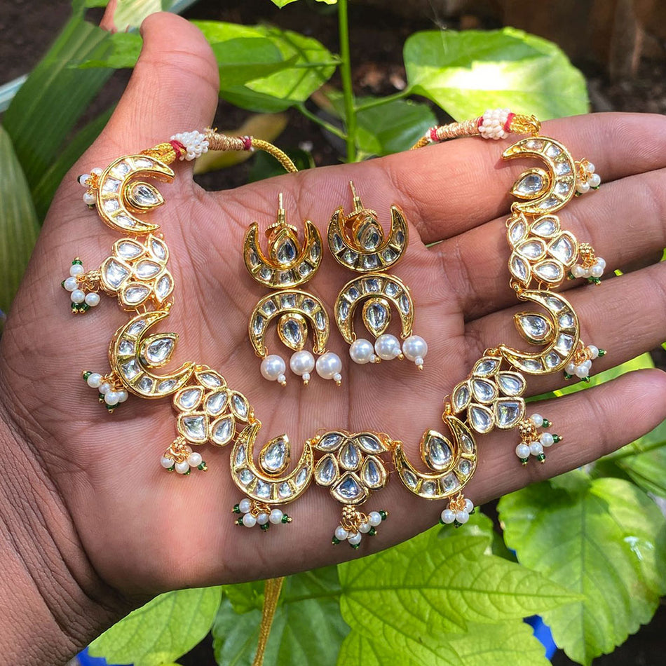 Kundan Necklace in Silver with Pearls | Bridal Jewellery India