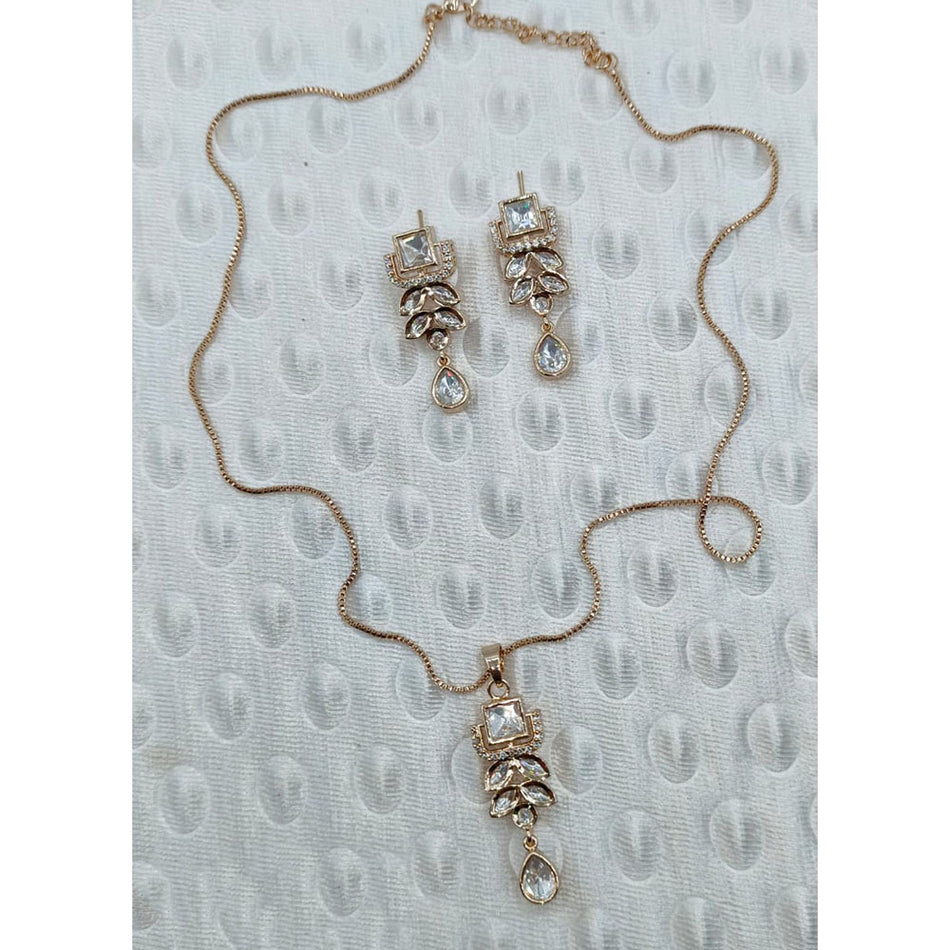 Kundan Chain Pendant in Rose Gold Plated | Bridal Jewellery India