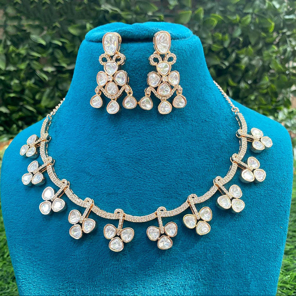Designer Polki Kundan Necklace in Gold Plated | Bridal Jewellery India