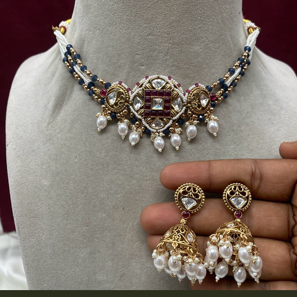 Kundan Choker Necklace in Gold Tone | Bridal Jewellery India