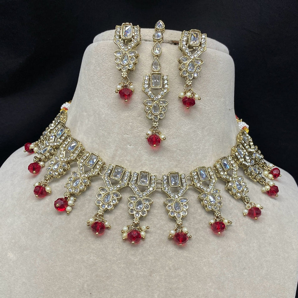 Heritage Crystal Choker in Gold Plated with Pearl | Bridal Jewellery India