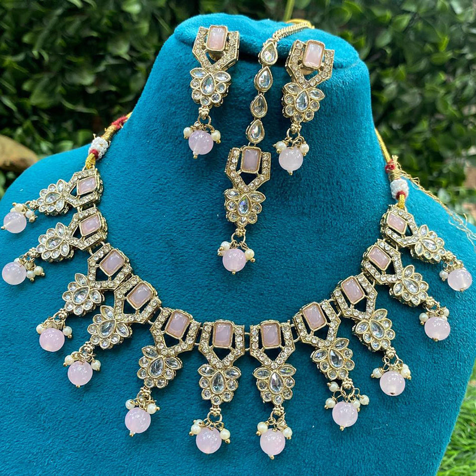 Heritage Crystal Choker in Gold Plated with Pearl Beads | Bridal Jewellery India