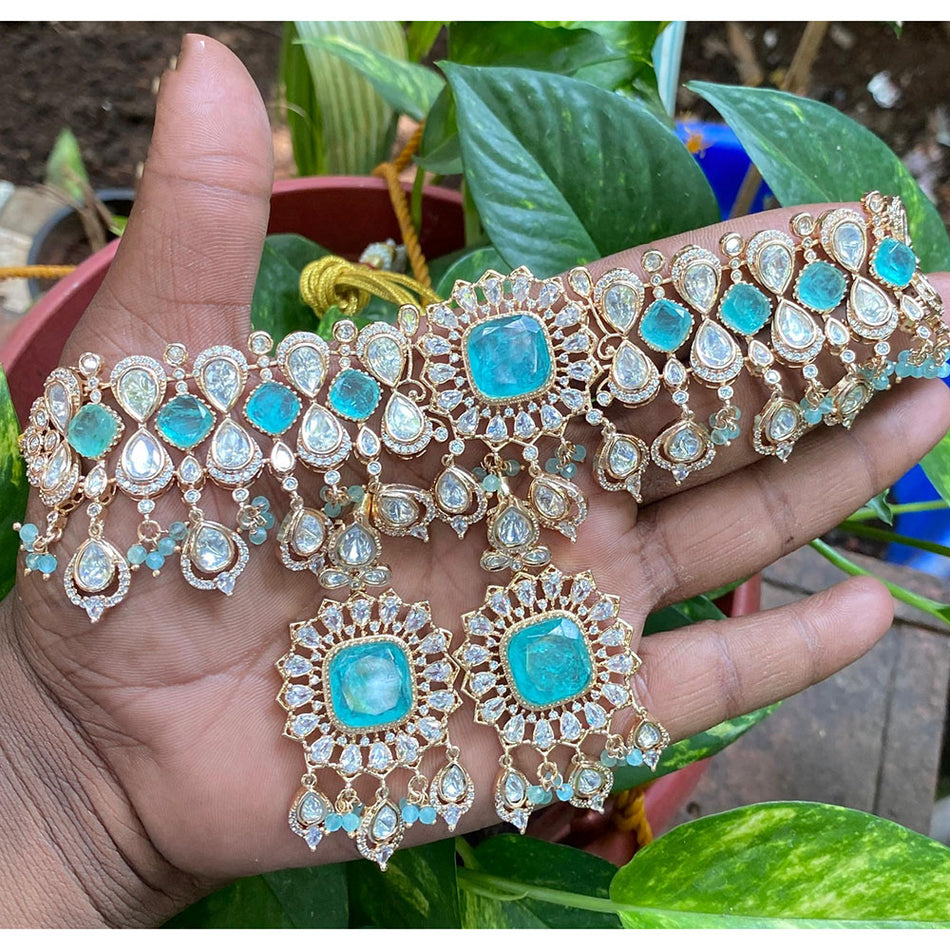 Kundan Necklace in White Gold Plated for Bridal | Bridal Jewellery India