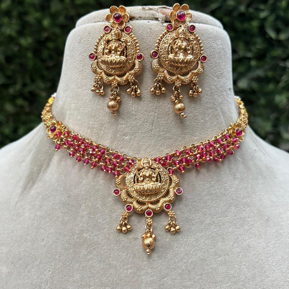 Pota Stone and Pearls Necklace in Gold Plated | Bridal Jewellery India