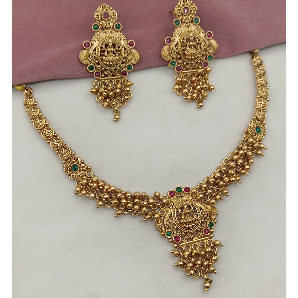 Gold Plated Pota Stone Temple Necklace | Bridal Jewellery India